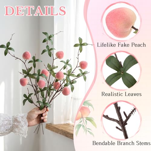 Gresorth 5 Pcs Fake Peach Branch Decoration Mini Artificial Peaches Fruit Stem Bouquet Realistic Lifelike Simulation Branches Model for Vase Window Display - color: Small Peach Branch