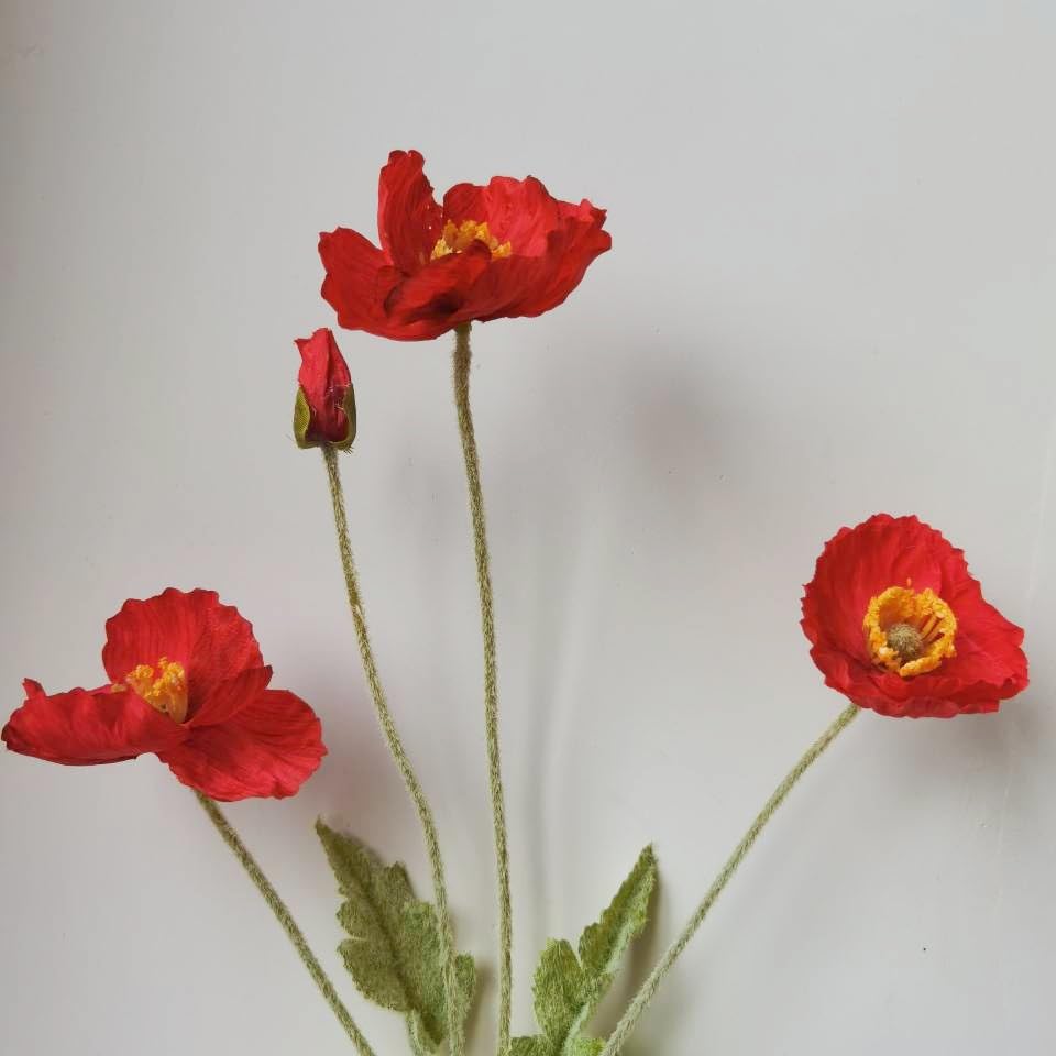 3 Bundles of 22 inches Tall Red Poppy Flowers Artificial,Ranunculus Artificial Flowers,Faux Flower Stems for Wedding,Party, Outdoor Indoor Decor Flower Arrangements for Table - color: Red