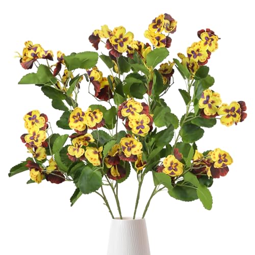 4 PCS Silk Pansies Artificial Flowers 35.43" Yellow Fake Pansy with Long Stems Faux Pansies Spring Flower Arrangements for Vase Home Outdoor DIY Wedding Party Decor(Yellow) - color: Yellow