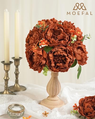 16pcs Burnt Orange, Terracotta & Orange Peony Artificial Flowers, Realistic Fall Foam Flowers with Stems for Autumn Wedding Bouquets, DlY Centerpieces & Home Decor - color: Terracotta & Orange