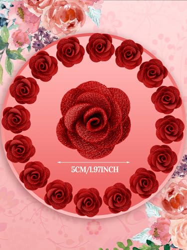 16 Pcs Lapel Flowers for Men Suits Flower Lapel Pins for Men Brooch Pins Handmade Satin Boutonniere - color: Red, size: Elegant