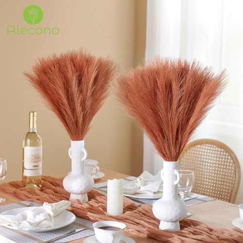 Alecono 30Pcs Pampas Grass Decor 17.7 Inch, Artificial Faux Fall Orange Pampas for Floral Arrangement, and Vase Filler for Boho Home Wedding (No Vase) - color: Orange, size: 30pcs