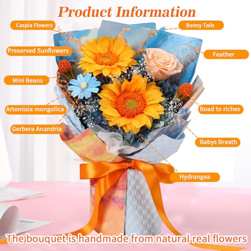 Forever Flowers for Delivery, Preserved Sunflower Bouquets, Long Lasting Roses, Eternal Flower Bouquet with Gifts Box for Mother Wife Girlfriend on Festivals Birthday Anniversary (Blue) - color: Blue