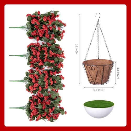 INXUGAO Hanging Baskets Artificial Flowers for Outdoor Interior Decor, Artificial Daisies Flowers Shrubs Plants with Baskets for Home Porch Garden Patio Patio Spring Summer Decor(Red) - color: Red