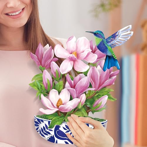 Airpark 3D Pop Up Paper Flowers Bouquet Card 12’‘ with Note & Envelope, Birthday Gifts, Get Well, Thank You, Greeting Cards for Women Mom Wife Friends, Magnolia & Bird - style: Magnolia Flower