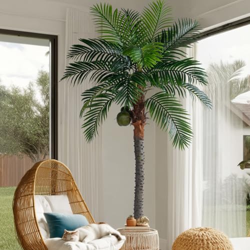 Bailikang Artificial Phoenix Palm Tree 7.2ft Tall - Fake Large Tropical Tree with Adjustable Leaves, Realistic Faux Sago Palm for Indoor Outdoor Decor, Patio, Poolside, Yard, Living Room, Office - size: 7ft 3in