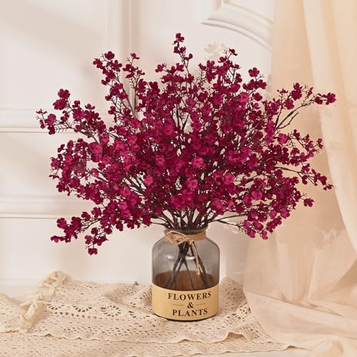 Yastouay Fake Fall Flowers Real Touch Silk Flowers, 10Pcs Fall Burgundy Artificial Flowers for Decorations, Babys Breath Artificial Flowers Bulk for Thanksgiving Fall Decor Floral Arrangement - color: Burgundy, size: 10 Pcs