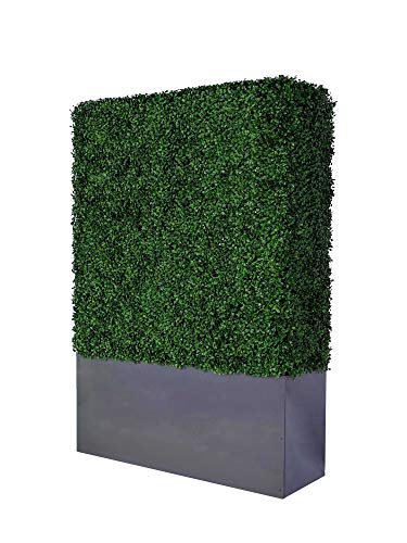 Artificial Hedge Wall (38" Width* 12" Deep* 64" Height) with Dark Gray Stainless Steel Planter Box (64.00) - size: 38"W*12"D*64"H