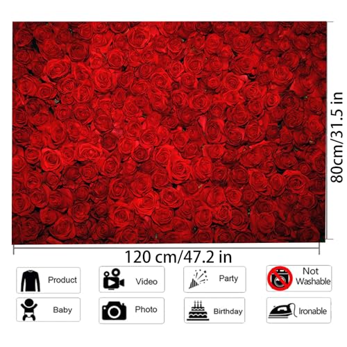 7X5FT Red Rose Floral Polyester Photo Backdrop for Valentine's Day Wedding Bridal Shower Party Decorations Banner Fabric Booth Video Shooting Supplies - size: 210x150cm