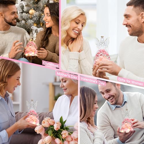 Mothers Day Rose Gifts for Women Preserved Real Flower in Glass Angel Figurines Roses for Delivery Prime Birthday Gifts for Mom Grandma Girlfriend Wife Her, Champagne - color: Champange