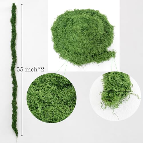 2PCS 55 inch Artificial Fake Moss Green Vines for Home Commercial Office Hanging Reptile Moss wall Decor Wedding Event Halloween Christmas Easter wall Art Decorating