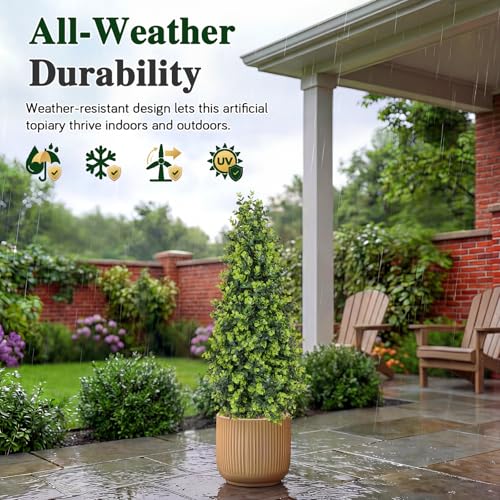 PATIO CHOICE 3ft Artificial Topiary Trees with Ground Spike Set of 2 36" Outdoor Faux Plants Realistic Faux Bushes and Shrubs Decorations for Outdoor Indoor Front Porch Garden - color: Green, size: 3ft