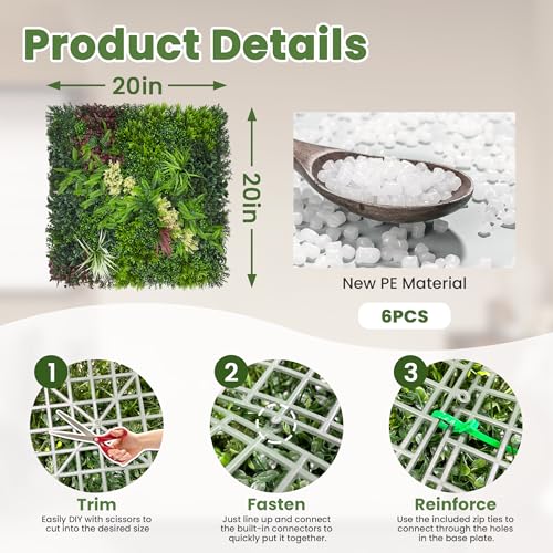 Artificial Grass Wall Boxwood Plant Panel: 20"x20"(6P) UV Resistant Green Leaves Faux for Interior Wall Backdrop,Garden and Indoor Outdoor Wall&Fence Covering Privacy，Party Wall Fence Decor - size: 20"x20"(6P)