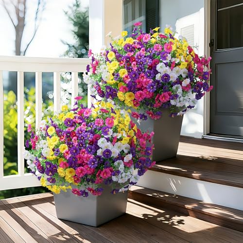 Ivydale 24 Bundles Artificial Flowers for Outdoors Faux Plants Summer Outdoor Decoration Silk Morning Glory Realistic UV Resistant Fake Bulk Petunias for Outside Porch Patio Window Garden Yard Home - color: 4colors Mixed