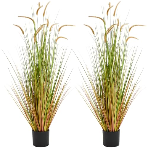 KOL Artificial 5ft 2-Pack Horsetail Reed Grass, 59in Tall Artificial Indoor Outdoor Fake Grass Plant, Home Office Décor Artificial Plants in Pot Faux Plant Greenery, Wedding Decor - Yellow - color: Yellow