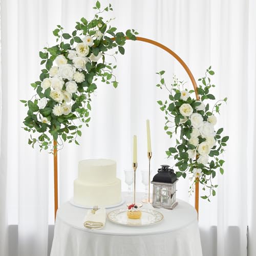 Arch Flower Kit of 2 - Artificial Floral Swag for Wedding Welcome Sign, Reception Ceremony Signs, Chair Decor (White) - color: White