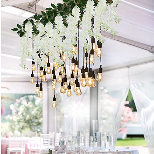 CISDUEO 2 Pcs Wisteria Hanging Flowers Wisteria Flowers Vine Garland Wedding Arch Decoration White Artificial Wisteria Vines Hanging Flower Vines Silk for Party Garden Home Table Backdrop 6 Feet - color: White