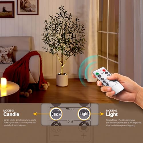 Verinatural Olive Trees Artificial Indoor 5FT - Realistic Fake Plants with Remote LED Spotlights, White Planter - Faux Olive Tree for Home Living Room Office Floor Bedroom Decor,VN214 - size: 5ft