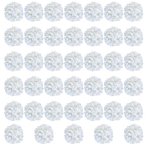 White Hydrangea Artificial Flowers Bulk, 40 Pcs Faux Hydrangea Flowers Heads, Artificial Fake Silk Hydrangea Flowers with Stems, White Flowers Artificial for Decoration Wedding Décor - color: White, size: 40 Pcs
