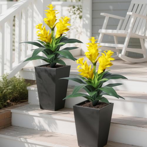Ivydale Artificial Flowers for Outdoors, 2 Pcs 20.47" 3-Head Bromeliad Fake Plants UV Resistant Artificial Plants Outdoor Tropical Flowers for Planters Outside Porch Patio Yard Garden Indoor Decor - color: 3-head-yellow
