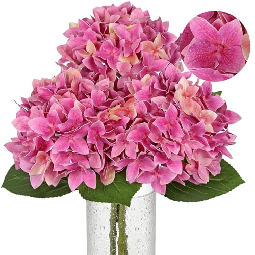 Artificial Hydrangea Flowers Real Touch Faux Hydrangeas Flower 7 Inch Large Hydrangea Heads with Unique Petal Shape, 23.6" Long Pink Hydrangeas Stems for Vase Wedding Home Table Centerpiece Decor - color: Purplish Pink