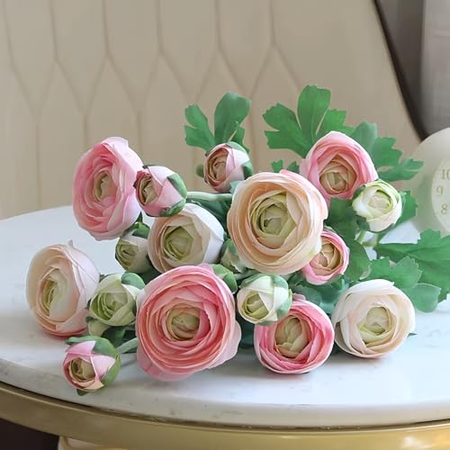 5PCS Artificial Ranunculus Flowers with Silk Flower Real Touch Stem Spray for Home Garden Office Decoration Wedding DIY Arrangements (Light Pink) - color: Light Pink