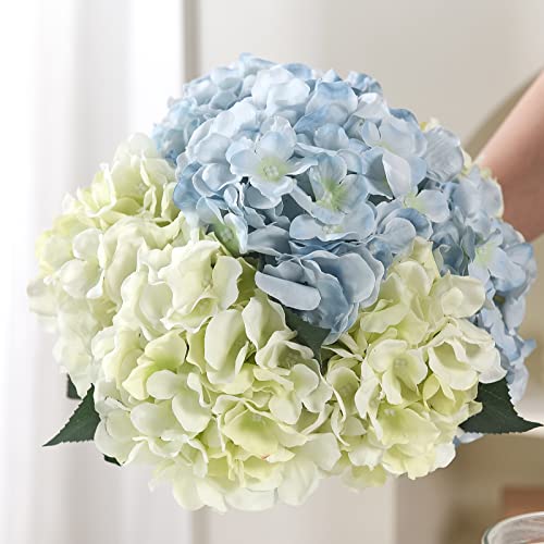 10PCS Artificial Hydrangea Flowers, Fake Hydrangea Silk Flowers Heads with Stems for Wedding Home Party Shop Baby Shower Decoration-Light Green - color: New-light Green