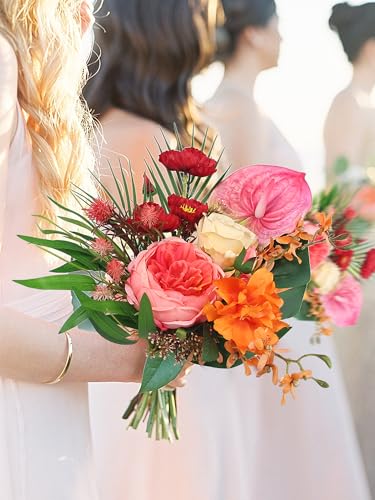 Rinlong Tropical Pink Bridesmaid Bouquet for Wedding, Prom, Homecoming | Silk Bridal Bouquet, Destination Friendly - color: 06-tropical