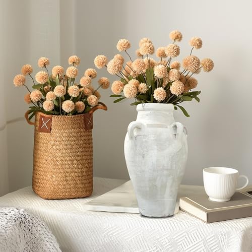 10pcs Fall Artificial Flowers, Champagne Faux Mums + Baby's Breath, Fake Silk Stems Fall Floral Centerpiece, Autumn Wedding/Home Decor, Table Centerpieces for Baby Shower - color: Champagne