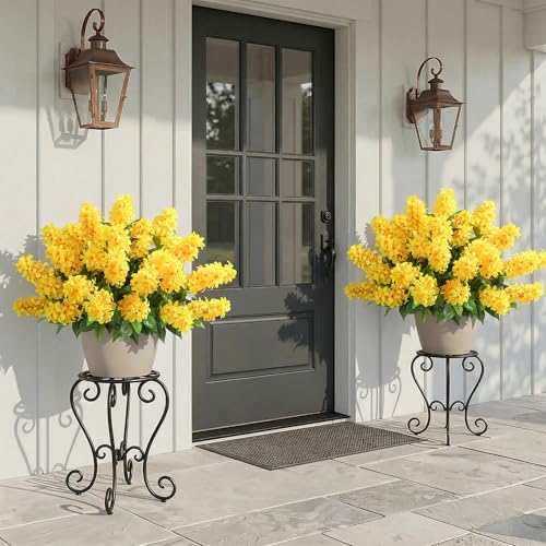 Artificial Flowers 3 Pcs Hyacinth Fake Flowers 19.69” Silk Flowers for Outside, Delphinium Outdoor Faux Flowers Fake Plants for Porch Patio Balcony Yard Indoor Home Decor - color: 3pcs Yellow