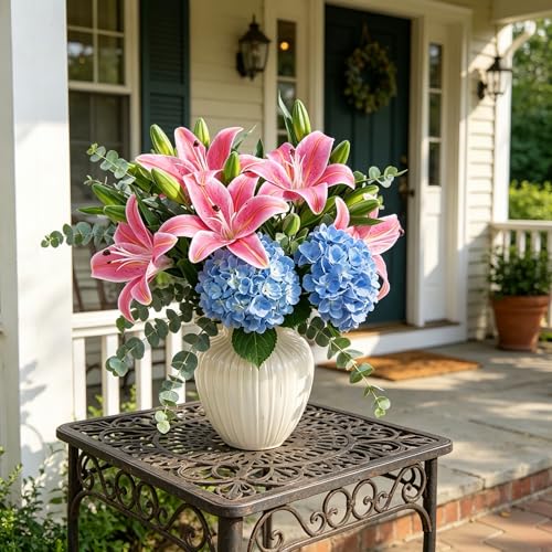Kimura's Cabin 6Pcs Tiger Lily Artificial Flowers Real Touch Fake Lilies Flower with Stems Faux Plants Lilys for Easter Bouquet Wedding Floral Arrangements Home Table Centerpiece Decor(Rose Pink) - color: Rose Pink