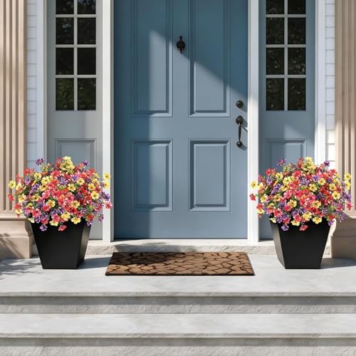 GLIDLION 12 Bundles Artificial Morning Glory & Eucalyptus for Outdoor, Realistic Fake Silk Flower UV Resistant Faux Plant for Front Door Patio Garden Farmhouse Decor (Mixed Color) - color: Mixed Color