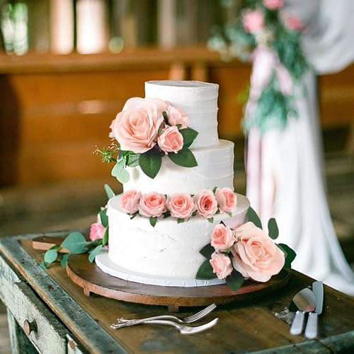 12PCS Artificial 3D Rose Flower Cake Toppers Pink Roses Floral Cake Decors for Rose Theme Valentine's Day Mother's Birthday Wedding Engagement Bridal Baby Shower Birthday Party Decoration Supplies - color: Pink 2