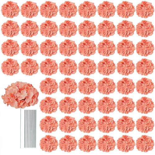 AVIVIHO 65pcs Fake Flowers Terracotta Hydrangea Artificial Flowers Bulk (Not Squished, No Steaming Need) Silk Flowers with Stems for Wedding Decor,Home,Baby Shower,Table Centerpieces Decoration - color: Terracotta, size: Medium