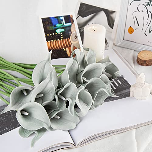 DuHouse 20Pcs Artificial Calla Lily Flower Real Touch Latex Flowers for DIY Wedding Bouquet Party Home Decor (Grey) - color: Grey, size: 20pcs
