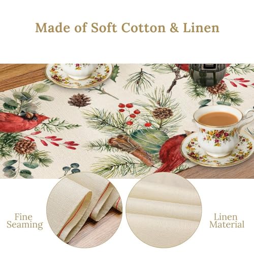 Christmas Red Cardinal Table Runner, Winter Xmas Holiday Bird Pine Leaf Branches Berries Table Runner Decoration for Banquet Home Party Kitchen Dining 13x36in - color: Christmas-1, size: 13x36in