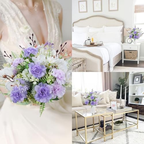6 Pcs Purple Silk Flowers Cemetery Flowers for Grave Vase Lavender & Lilac Flowers Artificial Light Purple Silk Floral Arrangements for Wedding Home Table Centerpieces Cemetery Decorations