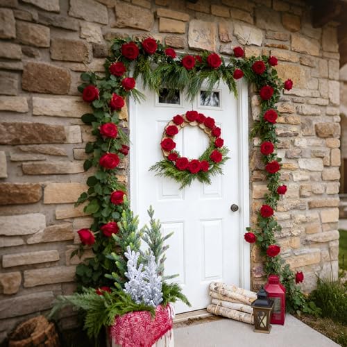 50 Pcs Red Artificial Roses, Real Touch Velvet Fake Flowers with Long Stems Bulk for DIY Bridal Bouquet, Wedding Centerpieces, Valentine's Day, Home Party Decor