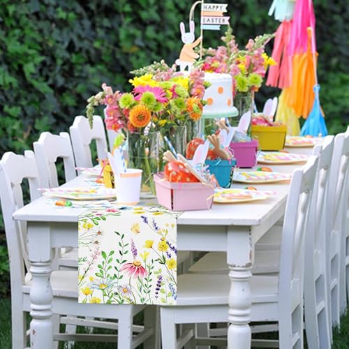 72 x 13 Inch Floral Spring Table Runner Decorations, Linen Wildflower and Butterfly Pattern Table Runner for Spring, Summer, and Mother’s Day Home Decor, Dining Table, Kitchen, Mantel, Wedding Party - style: Colonial