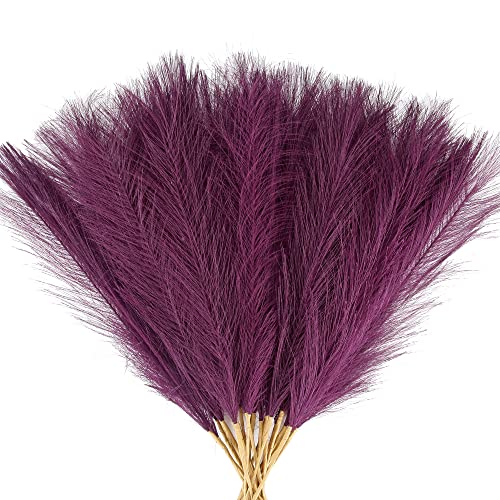 Dark Purple Pampas Grass Small, 30 Pcs 17" Faux Pampas Grass Short Decor, Pompas Grass Flower Arrangement and Vase Filler for Boho Home Wedding Decoration - color: Dark Purple, size: 17'' Tall