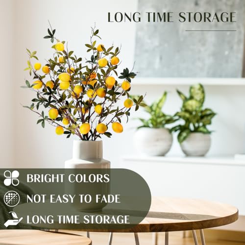Gresorth 3 Pcs 37.4 Inch Yellow Lemon Lifelike Decoration Artificial Fake Plastic Branch Realistic Fruit Bouquet Display House Cabinet Table Model - color: Yellow Lemon