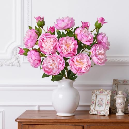MARTINE MALL 5PCS Real Touch Peonies Artificial Flowers, 22in Pinkish Purple Fake Peonies Artificial Peonies Flowers Latex Large Faux Peony Flowers for Centerpiece Table Wedding Party Home Decor - color: Pinkish Purple, size: 5PCS