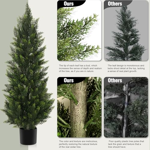 Outdoor Artificial Cedar Topiary Tree, Faux Evergreen Shrubs for Front Porch Decor, Lifelike Fake Bushes Plants for Home Living Room Front Door Decor (1, 4ft) - size: 4ft