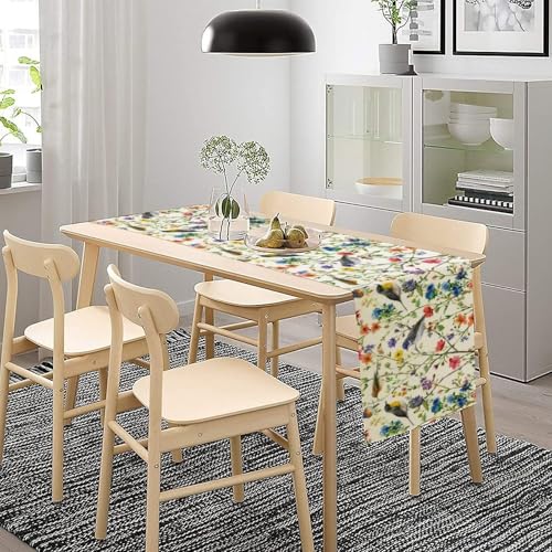 Spring Bird Floral Table Runner,Summer Birds Table Runner Burlap Table Decoration for Seasonal Home Kitchen Dining Dinner Indoor Holiday Farmhouse Decor 13x36 Inch - color: Bird_11, size: 13x36inch