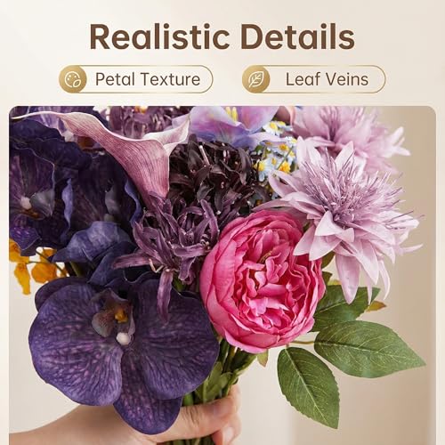 Artificial Flowers & Fake Flowers Bouquet, Lifelike Faux Silk Spider Lily Arrangement, Luxe Jewel Tone Centerpiece for Home Wedding Party