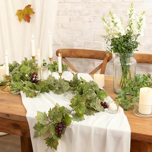 2PCS Artificial Grape Vines with Fruits, Greenery Leaf Garland Plant, 6.56Ft Fake Grapes Leaves for Indoor Outdoor Home Decoration Wedding Party Photo Wall Display - color: Green-2 Pcs (With Grapes)
