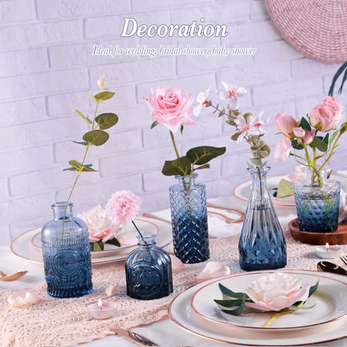 UPBUD Navy Blue Glass Bud Vases Set of 5, Mini Flower Vase for Centerpieces, Small Clear Vases in Bulk for Wedding Decorations, Vintage Vase for Table, Graduation, Home Décor - color: Standard-blue, size: 5pcs