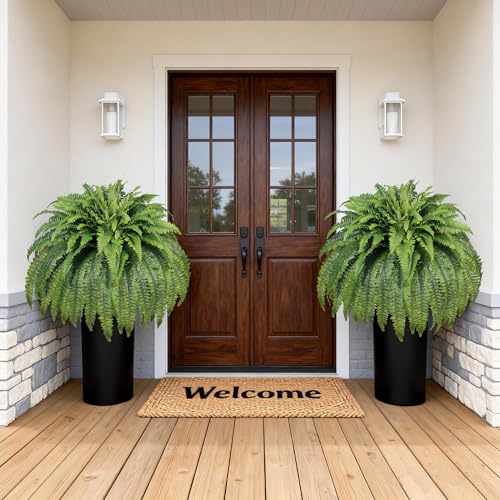 Artificial Ferns for Outdoors & Indoors, 50" Large Fake Ferns with Fruitlet & Vines, 98 Fronds Boston Fern Faux Plants Ideal for Planters Porch Garden Hall Home Decor, Hanging or Potted, UV Resistant - size: 95 fronds-1p