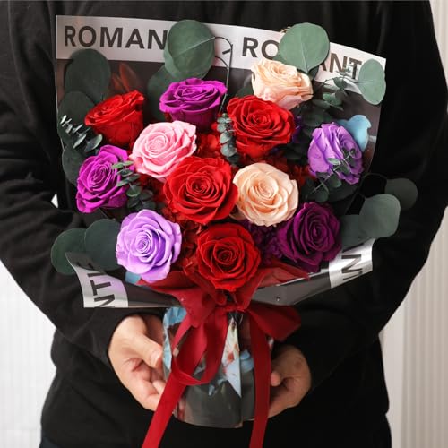 Lovenfold Flowers for Delivery Birthday Flowers Gift for Her,Preserved Flowers Bouquet 12 Roses Mixed Bouquet,Rose Gifts for Women Mom Grandma(Mixed 12 Red Roses) - color: Mixed colors 1206