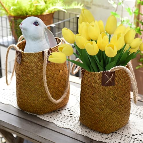 Artificial Tulips Flowers Fake Latex Tulip Stems - 30pcs Real Touch Faux Multicolor Tulips Flower for Easter Spring Wedding Bouquet Centerpiece Floral Arrangement Cemetery Table Decor - color: Yellow 01